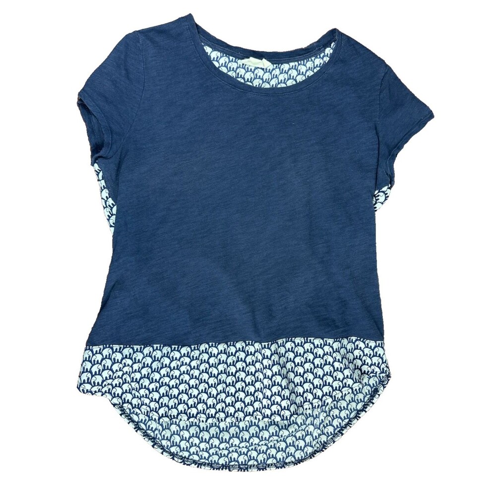 MAISON JULES MIXIE TEE Size M Color Blue with Elephants Short Sleeve